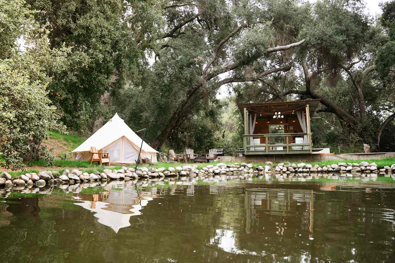 view of the glampsite from the pond 