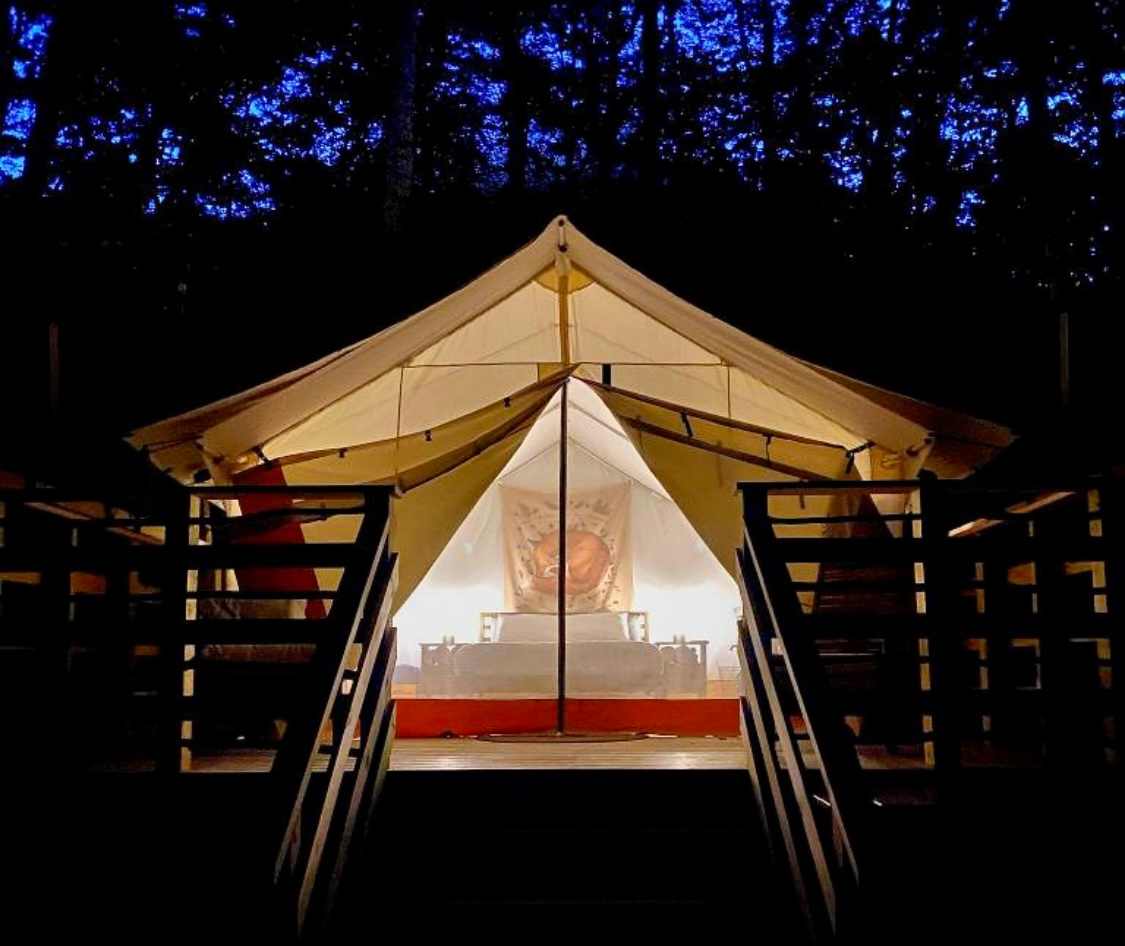 The glow of the tent against the forest in the evenings is beautiful. 