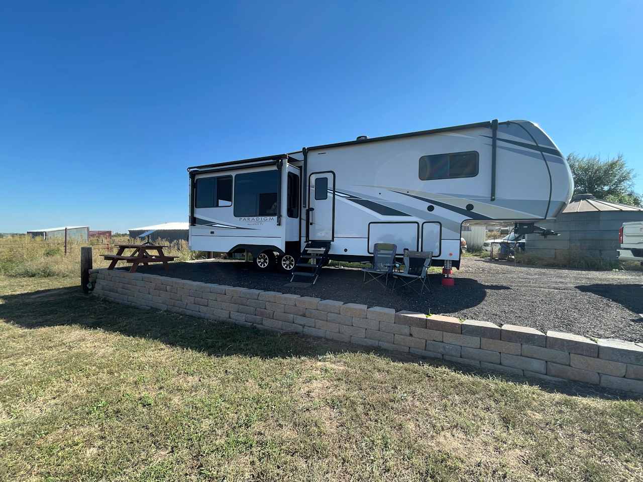 Here is a 35’ gooseneck trailer parked on the pad. 