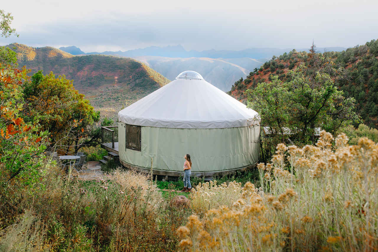 Yurt view from a small walk up the trail