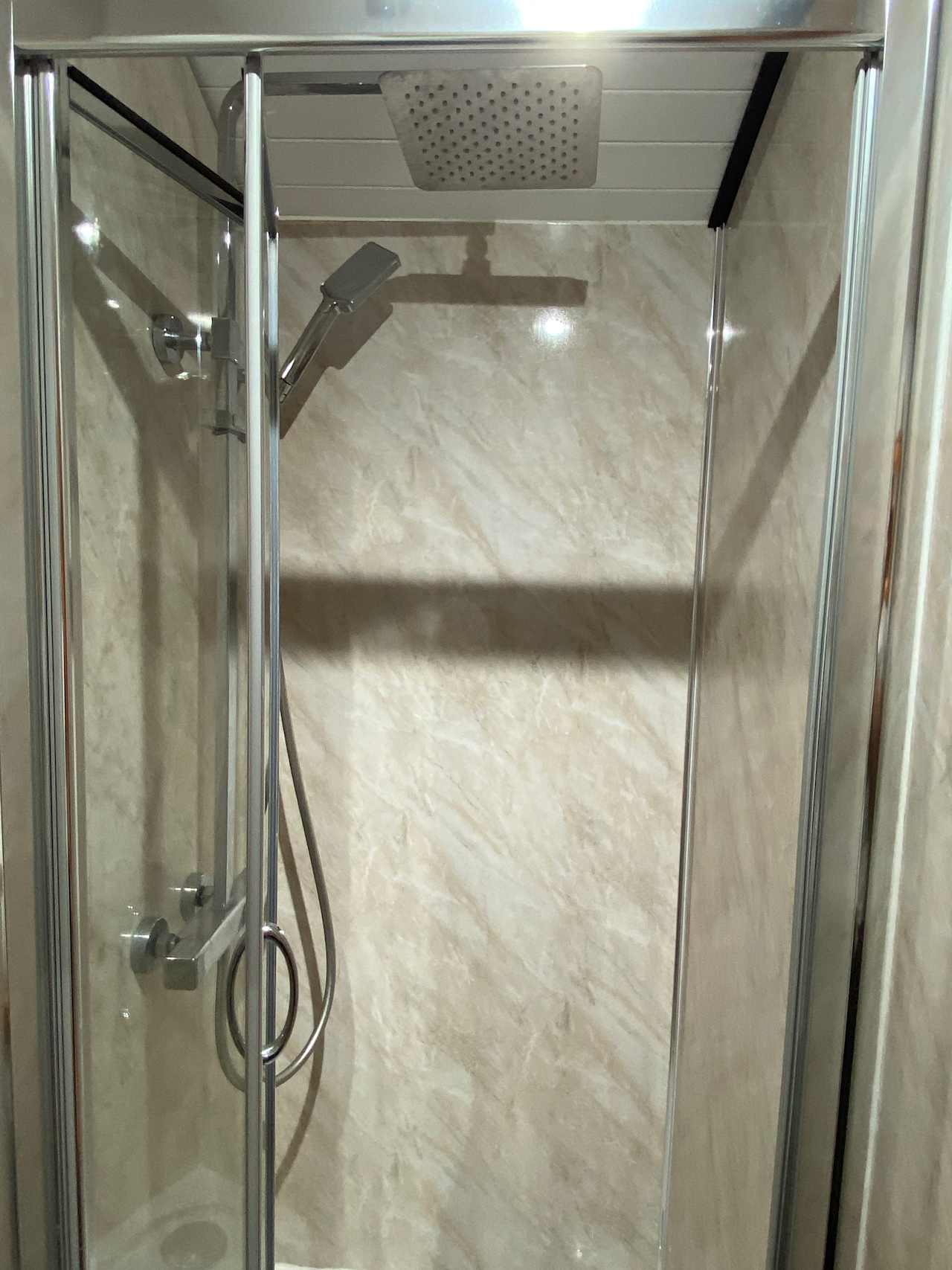 Double head shower in ensuite shower in carriage 