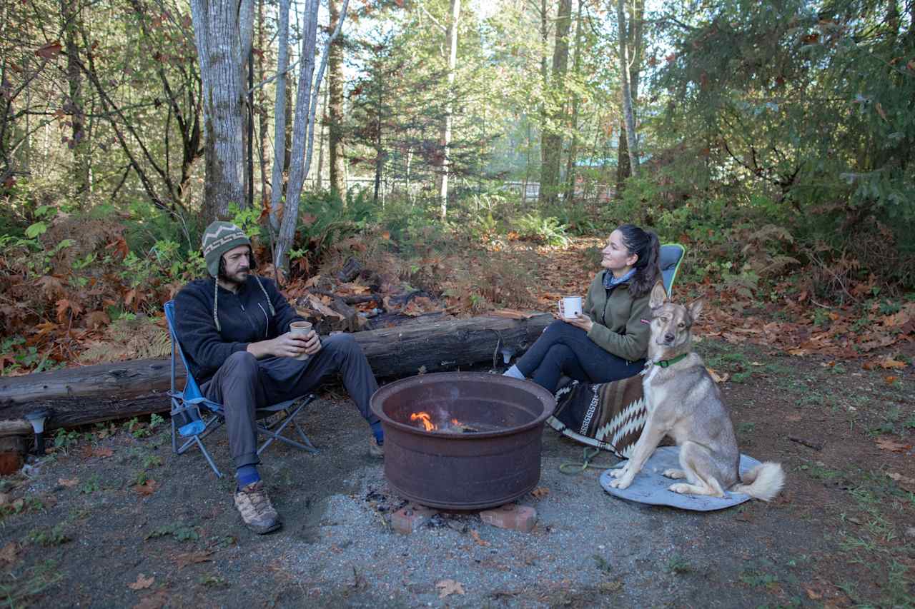 The fire pit in front of the pond. Plenty of dry wood provided!