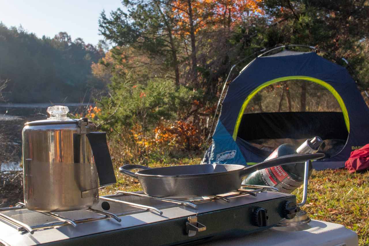 We prepared some hot coffee, eggs, and sausage on a grill we set up next to the fire pit.