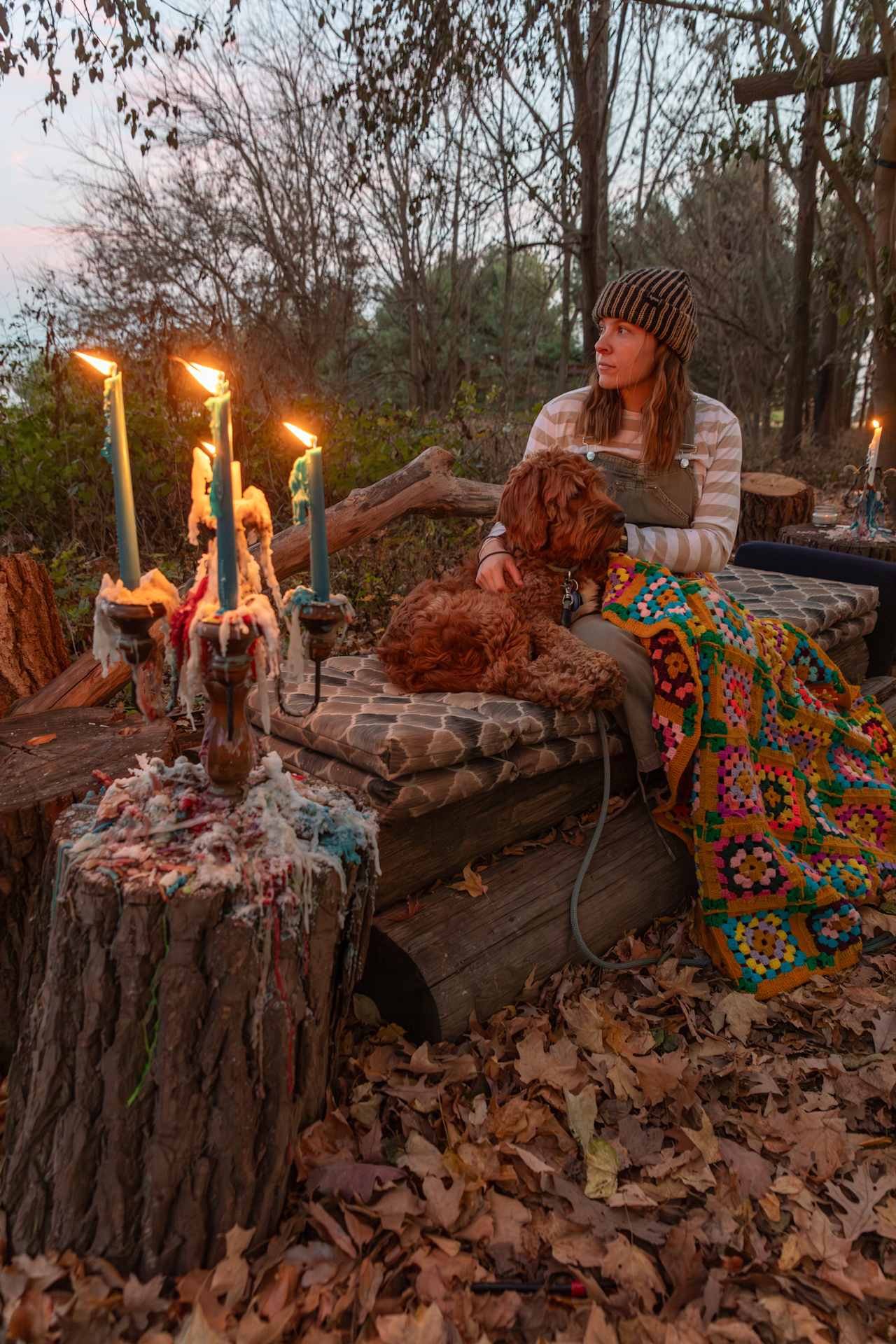 Cozying up by the fire pit