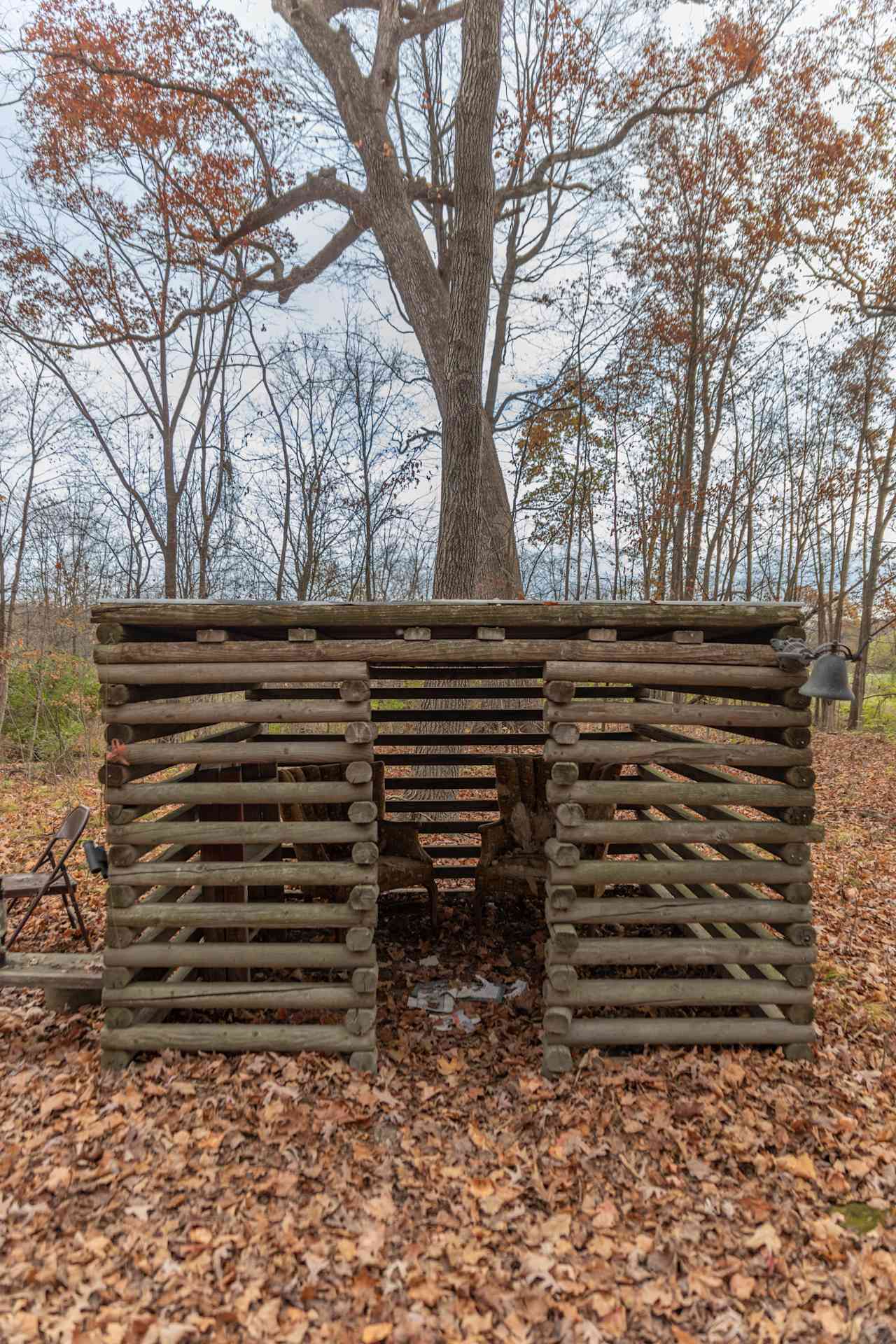 A wooden structure to hangout out along the hiking trail