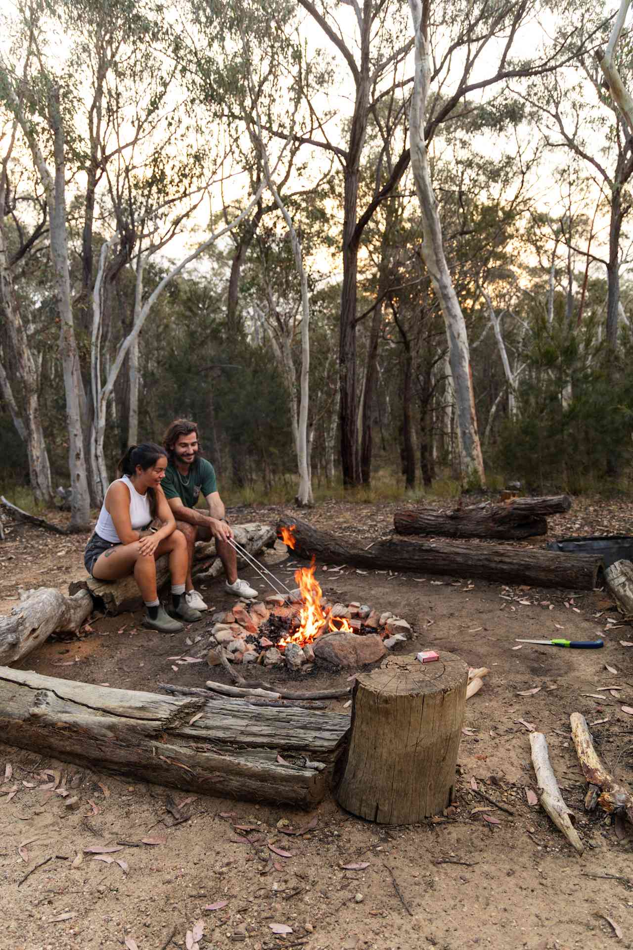 Enjoying marshmallows by the fire