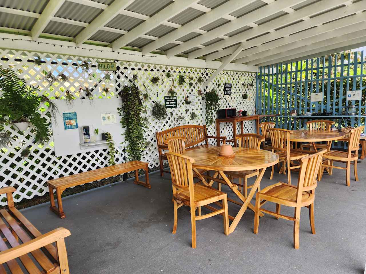 Our tour departure area has seating and a small cooking area for campers