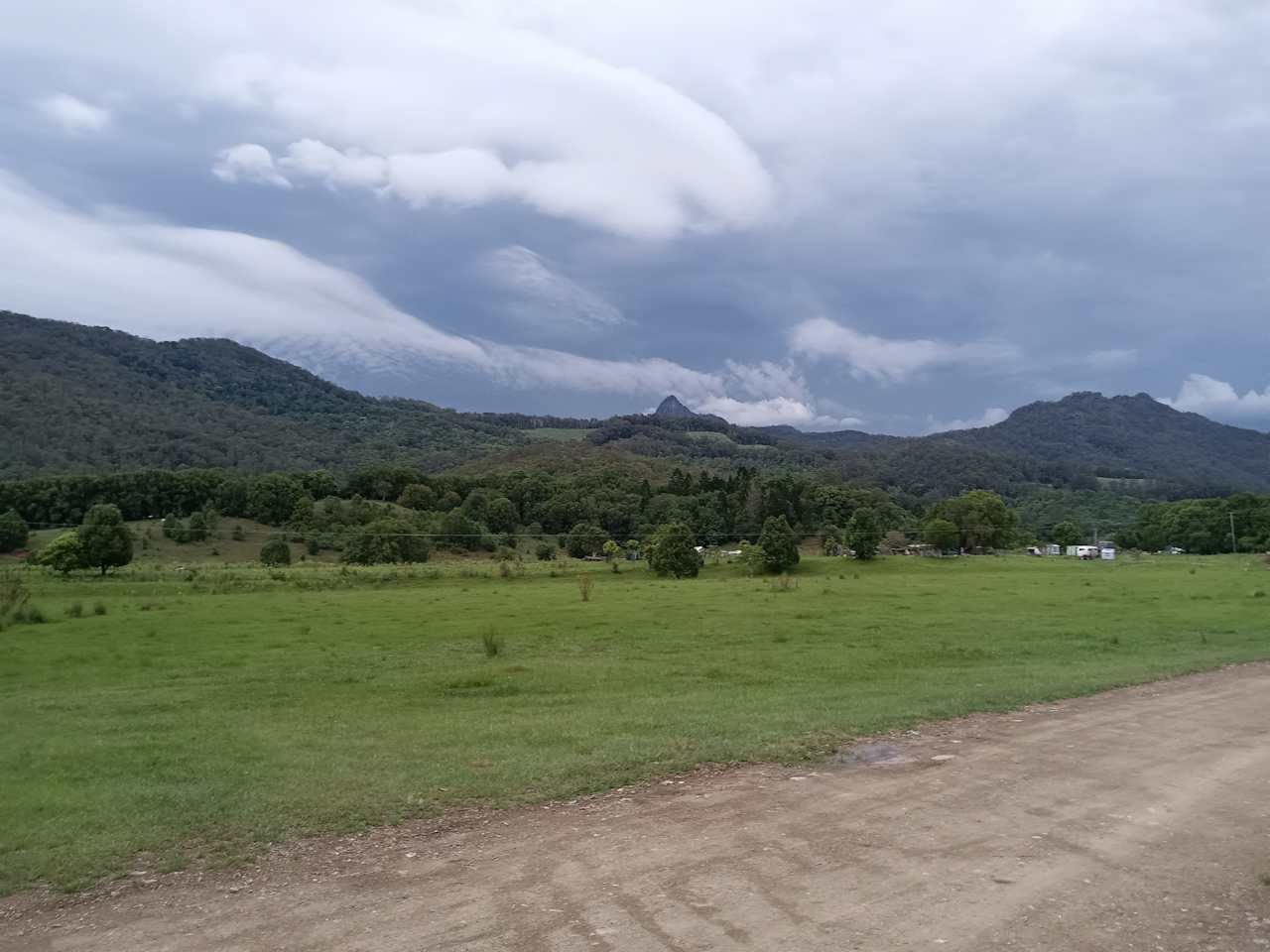 Wollumbin, Mt Warning (Wulambiny Momoli) and Three Top, view from the Big Fig Top Camp.