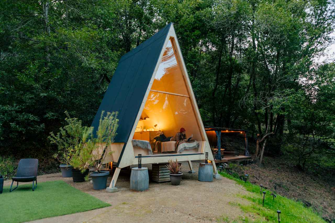 Relaxing in the a-frame with a good book