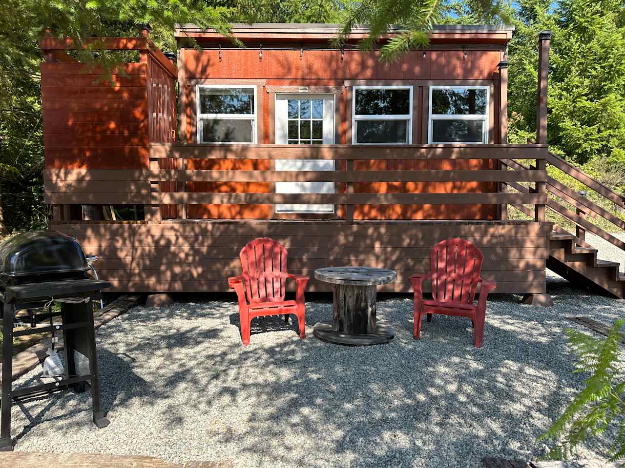 Private cabin with outdoor shower and private outhouse