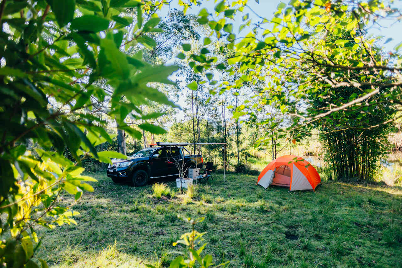 Camp setup on the edge of the local little dam