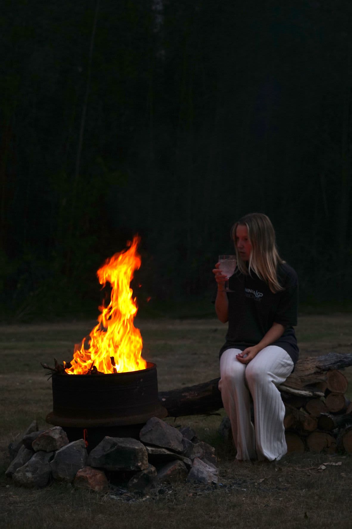 Evening drinks by the fire. 