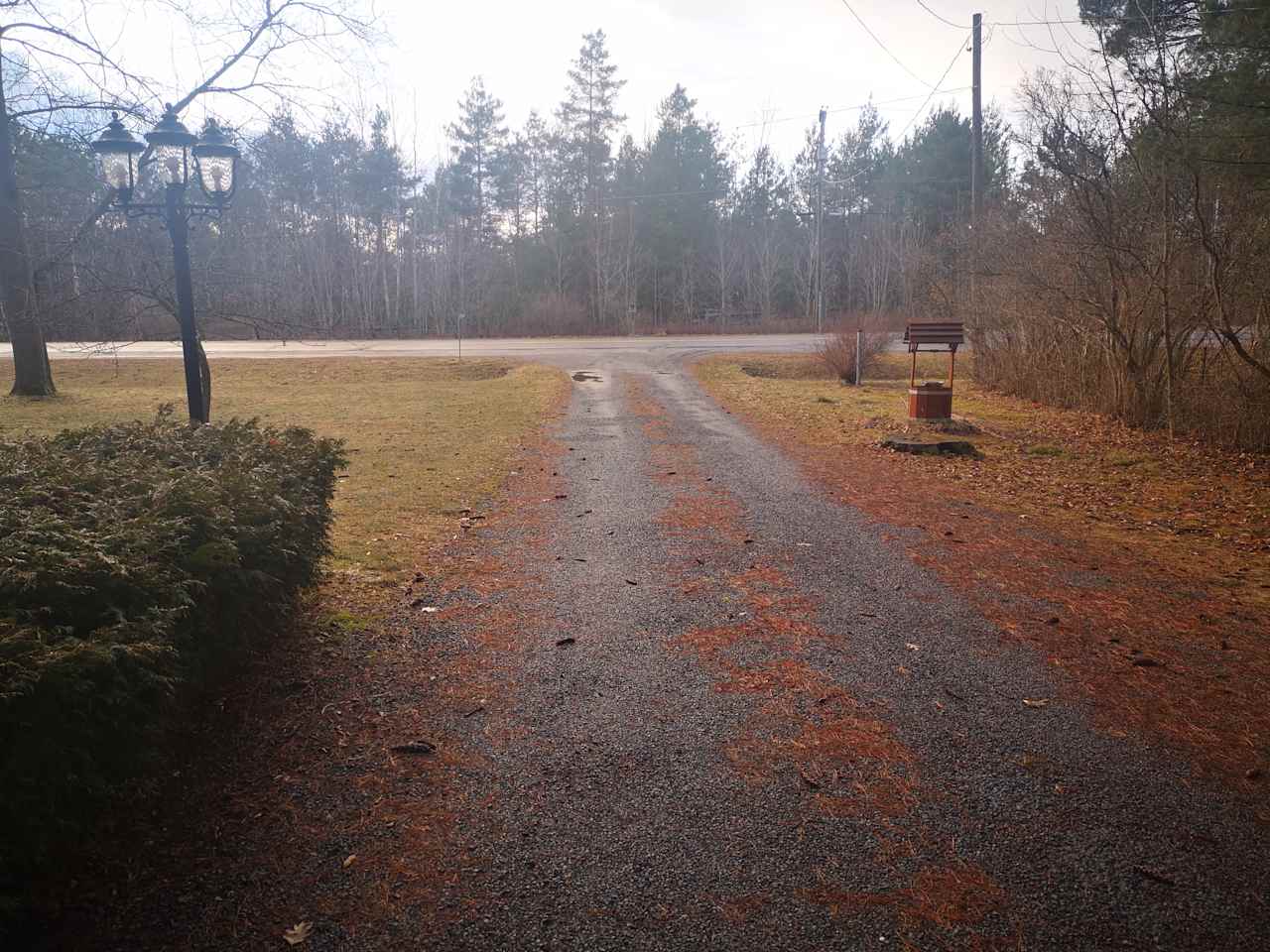 Entrance to the driveway. Please note that there is a water culvert closer to the road so feel free to ask me to direct you when you're backing up.