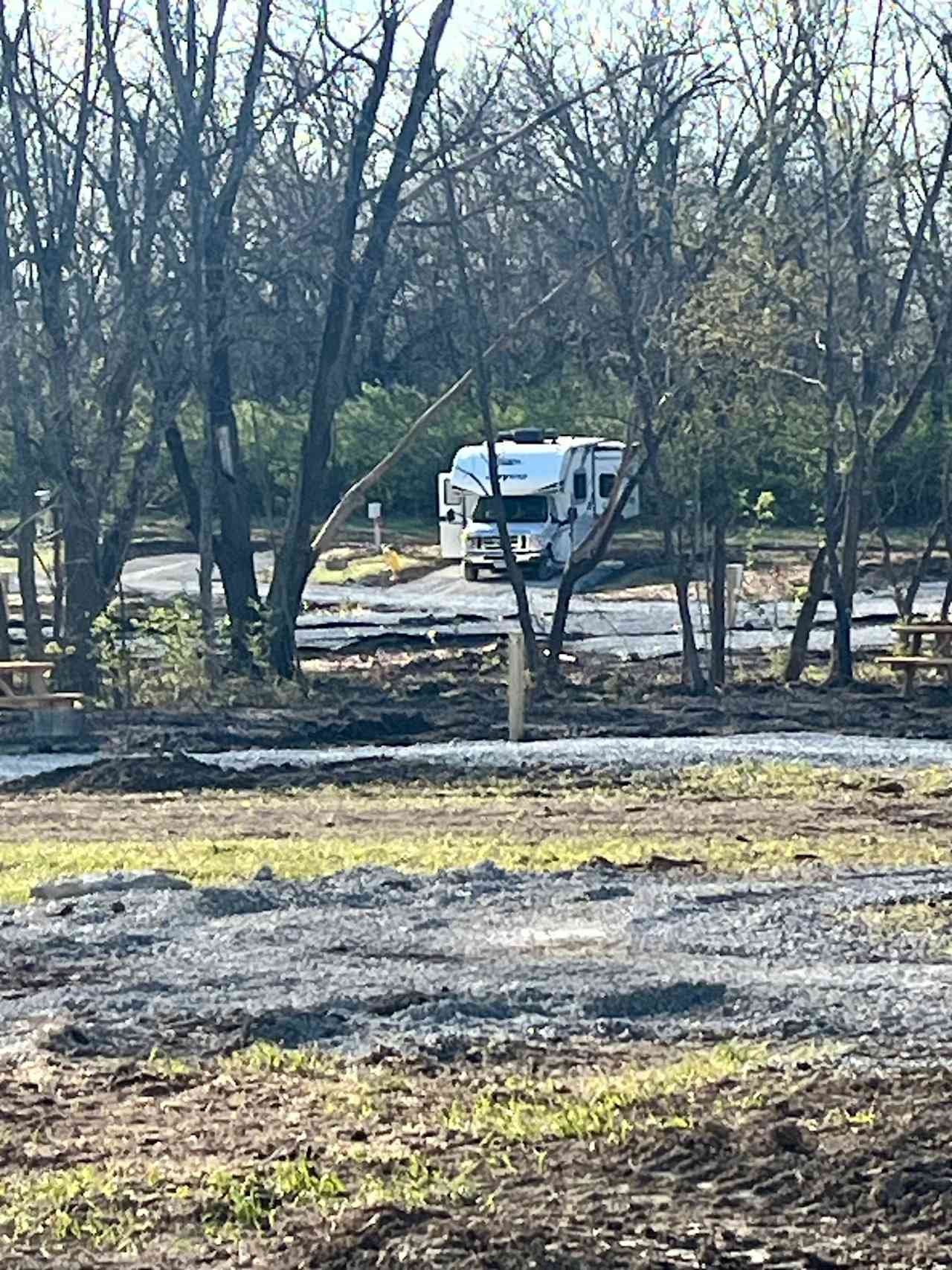 One of our first RV campers after opening April 1st, 2024 taken from a tent site. We have continued to host many happy campers since.