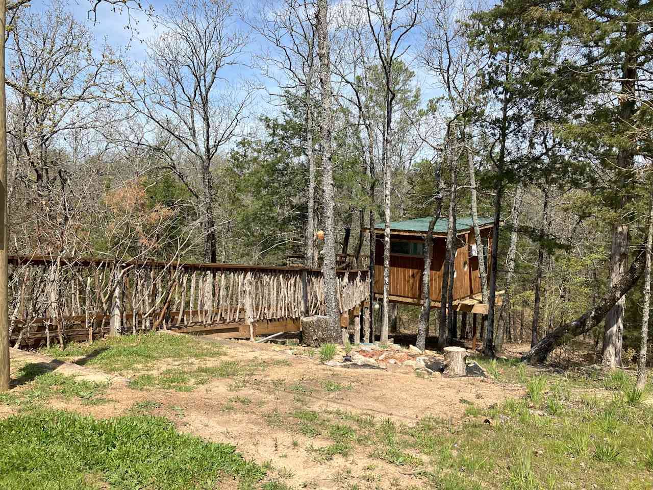 Bridge made from Cedar wood from our property - almost level walk from the ridge - all the way out to the Tree House.