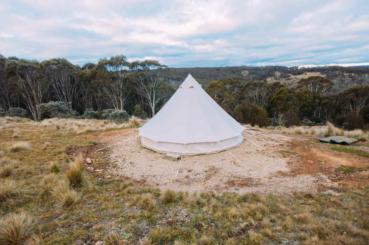 Glamping tent with mountain views