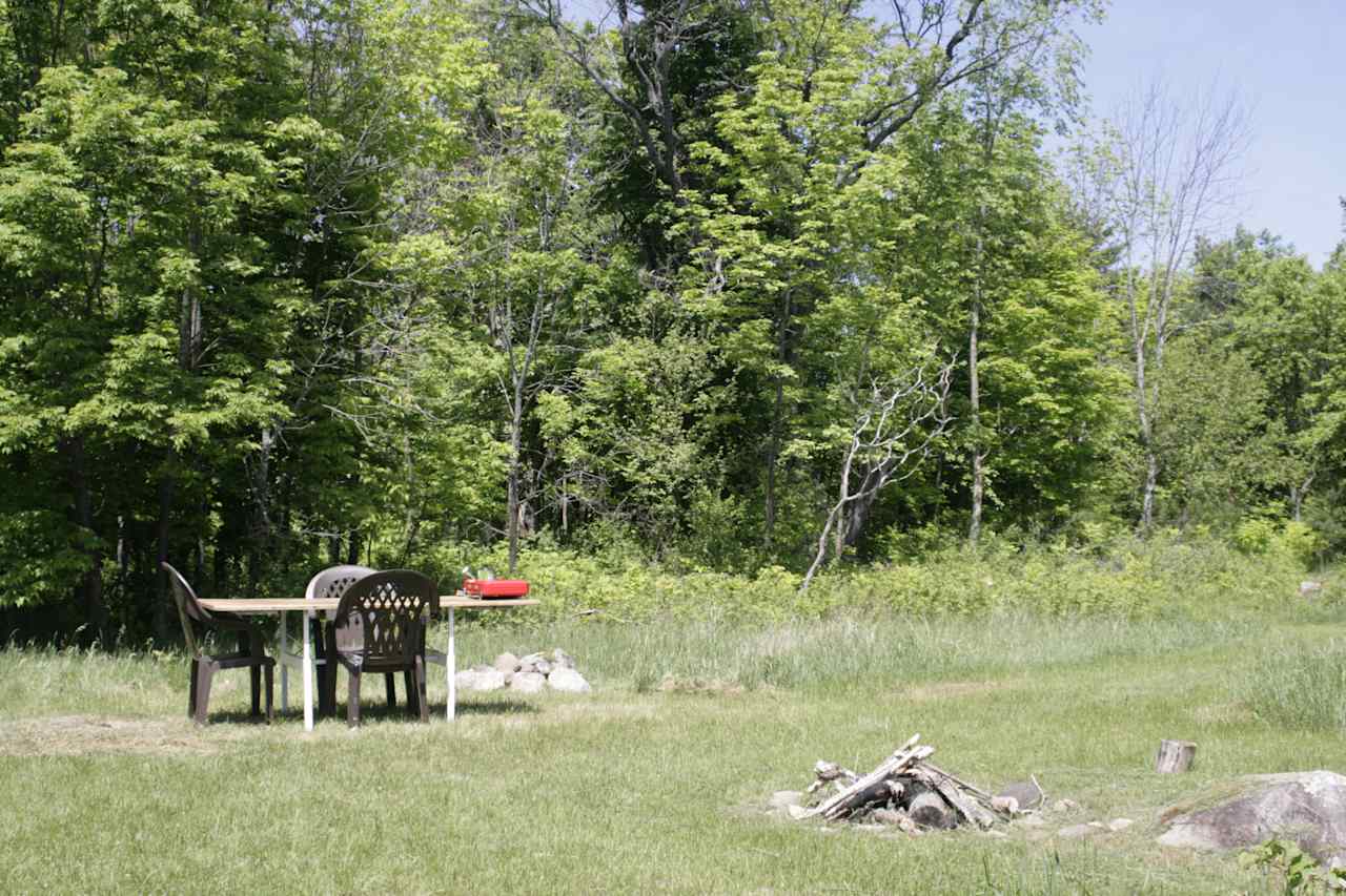 Picnic area with fire pit. Firewood for purchase ($8 / bundle).