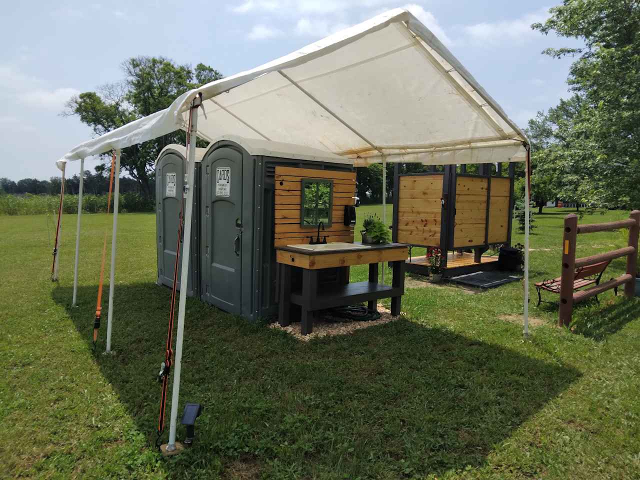 Our large, easy-access bathrooms, outdoor sink and shower