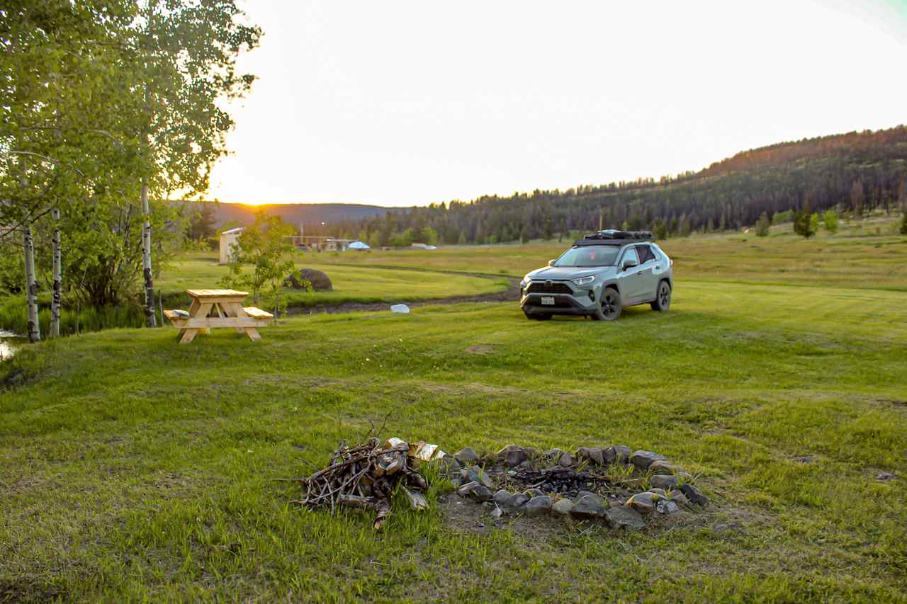 A vast area for the site, plenty of room and included firepit / wood