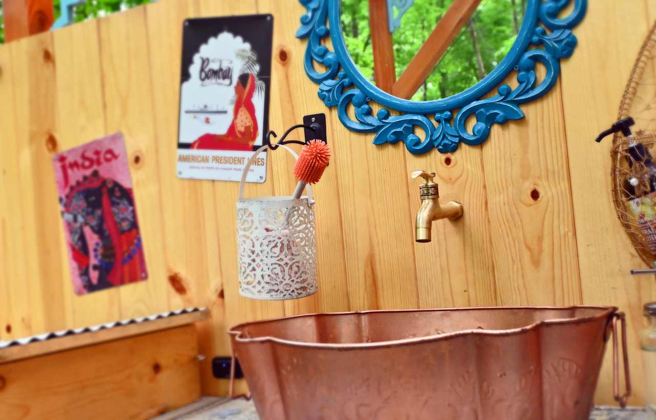 No need to haul water to The Bombay Belle! You have a tap to fresh, potable water right above the big copper basin. 