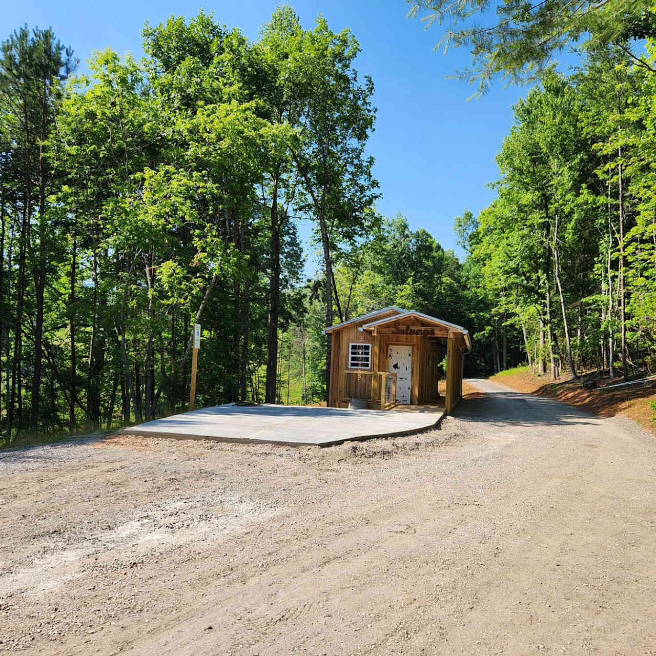 Bathhouse for Cowee Campground.  Newly constructed with 4 private bathrooms, 2 with showers and a Laundry room with Fridge for a one time extra fee.