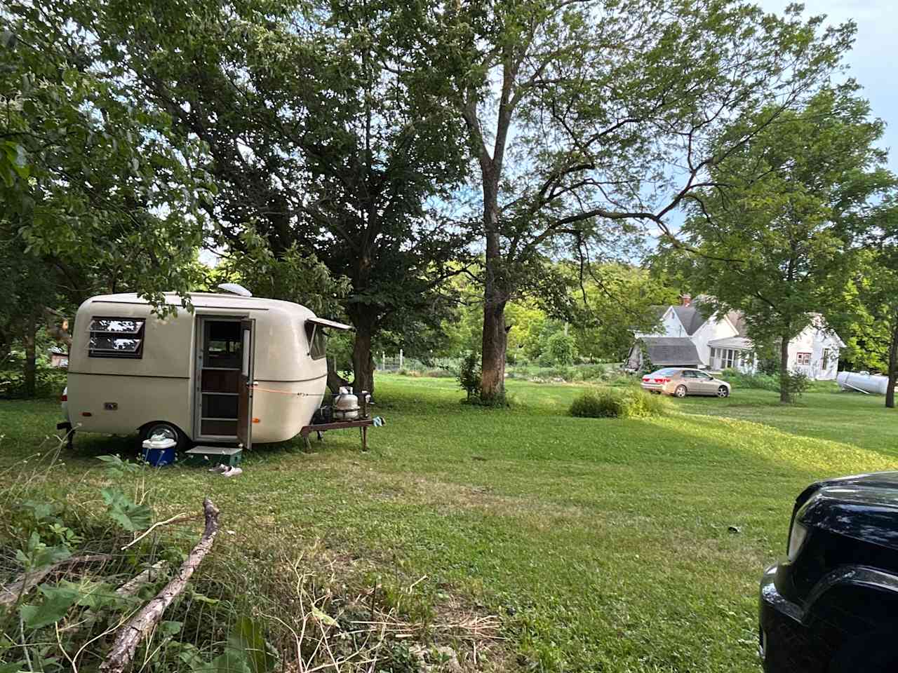 My little camper under the chestnut tree. 