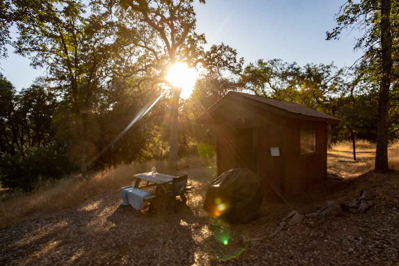 Evening glow over the campsite.