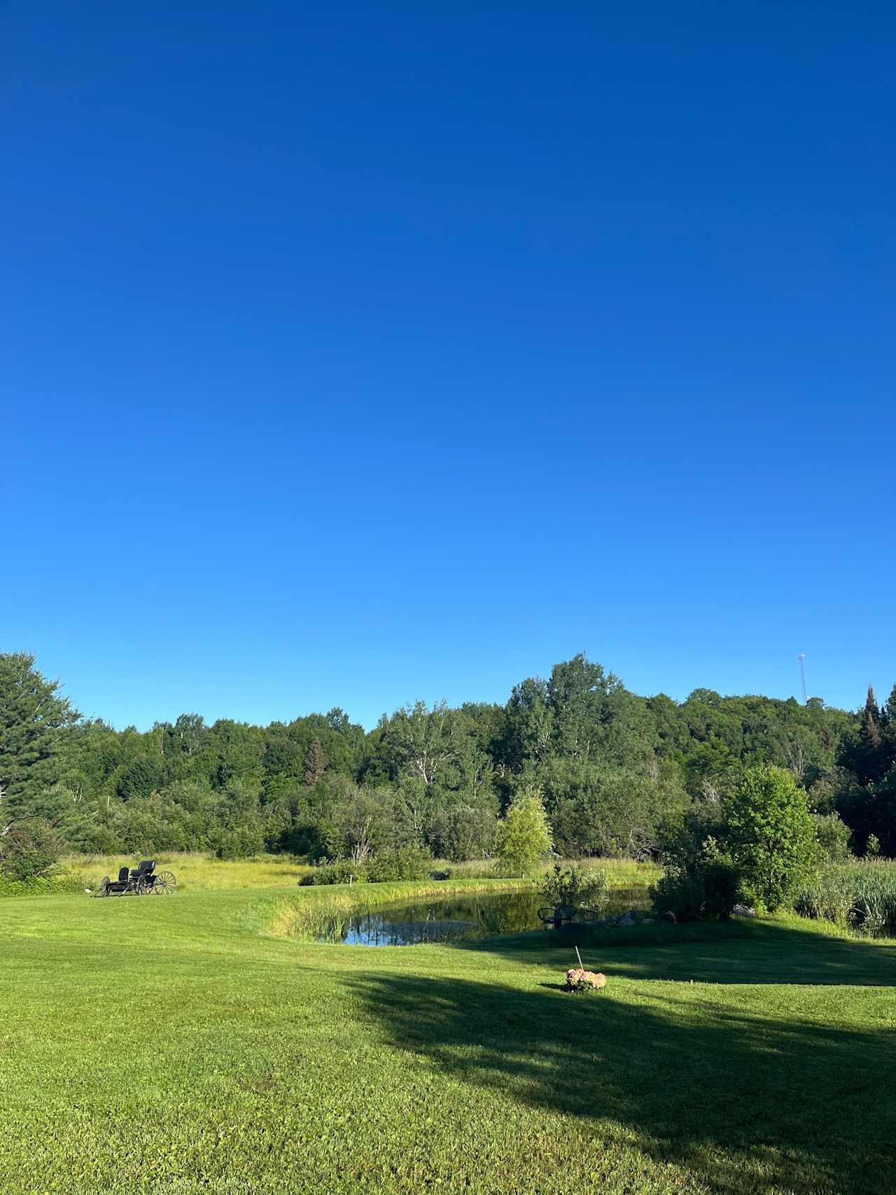 Enjoy morning coffee by the pond 