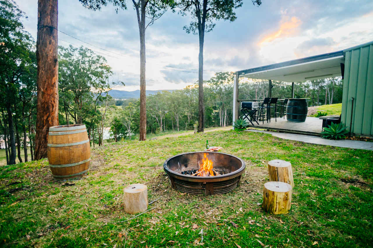 outdoor fire pit at sunset