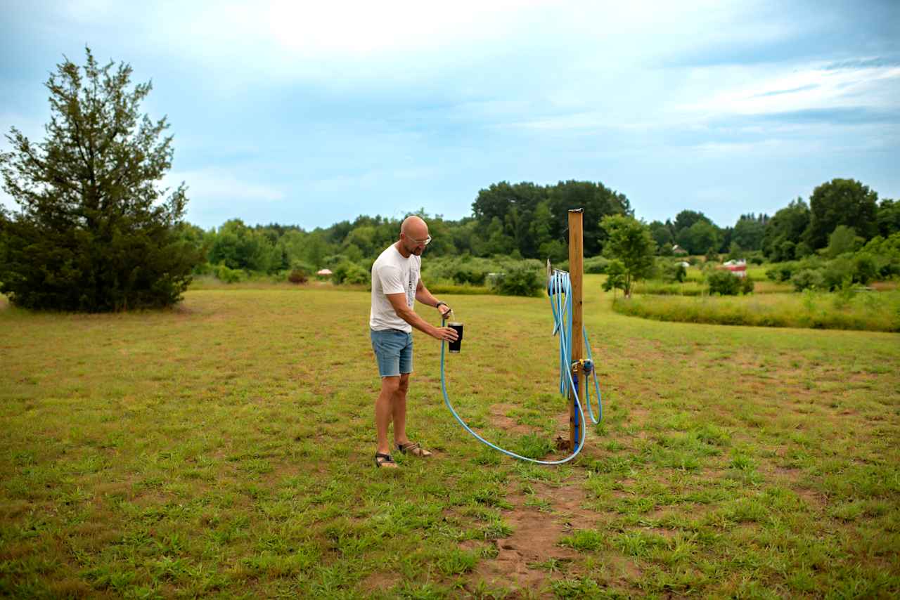 An easy-to-spot and well-maintained water spigot was available near the front of the property.