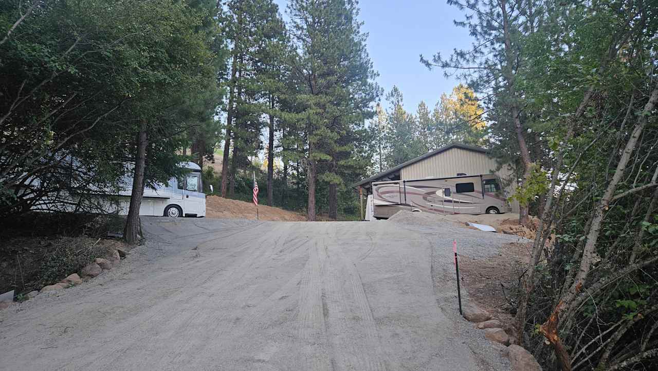 Approach up an incline to level RV parking