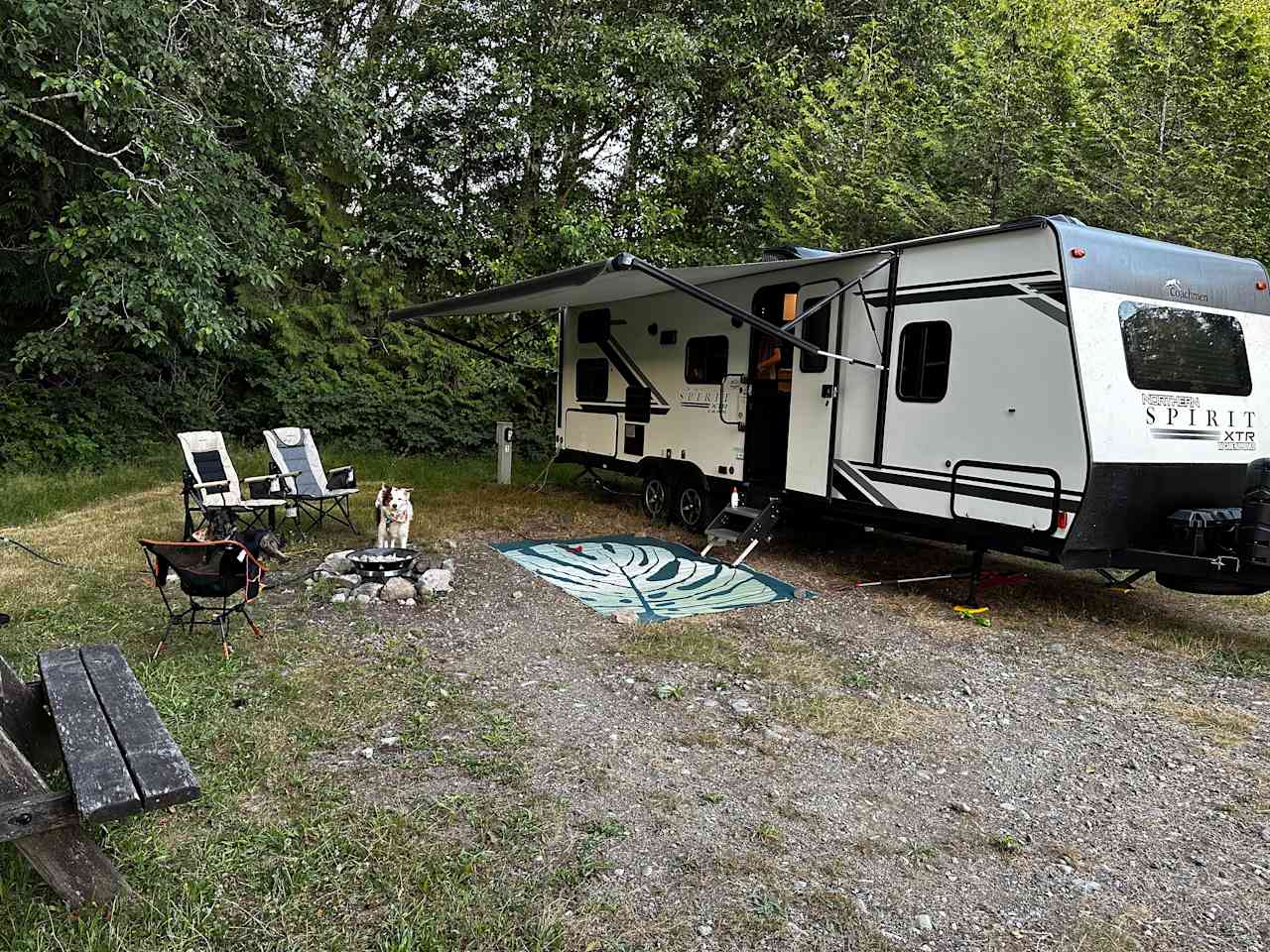 Sites easily fit our 30ft Trailer (and border collie, Bose). 