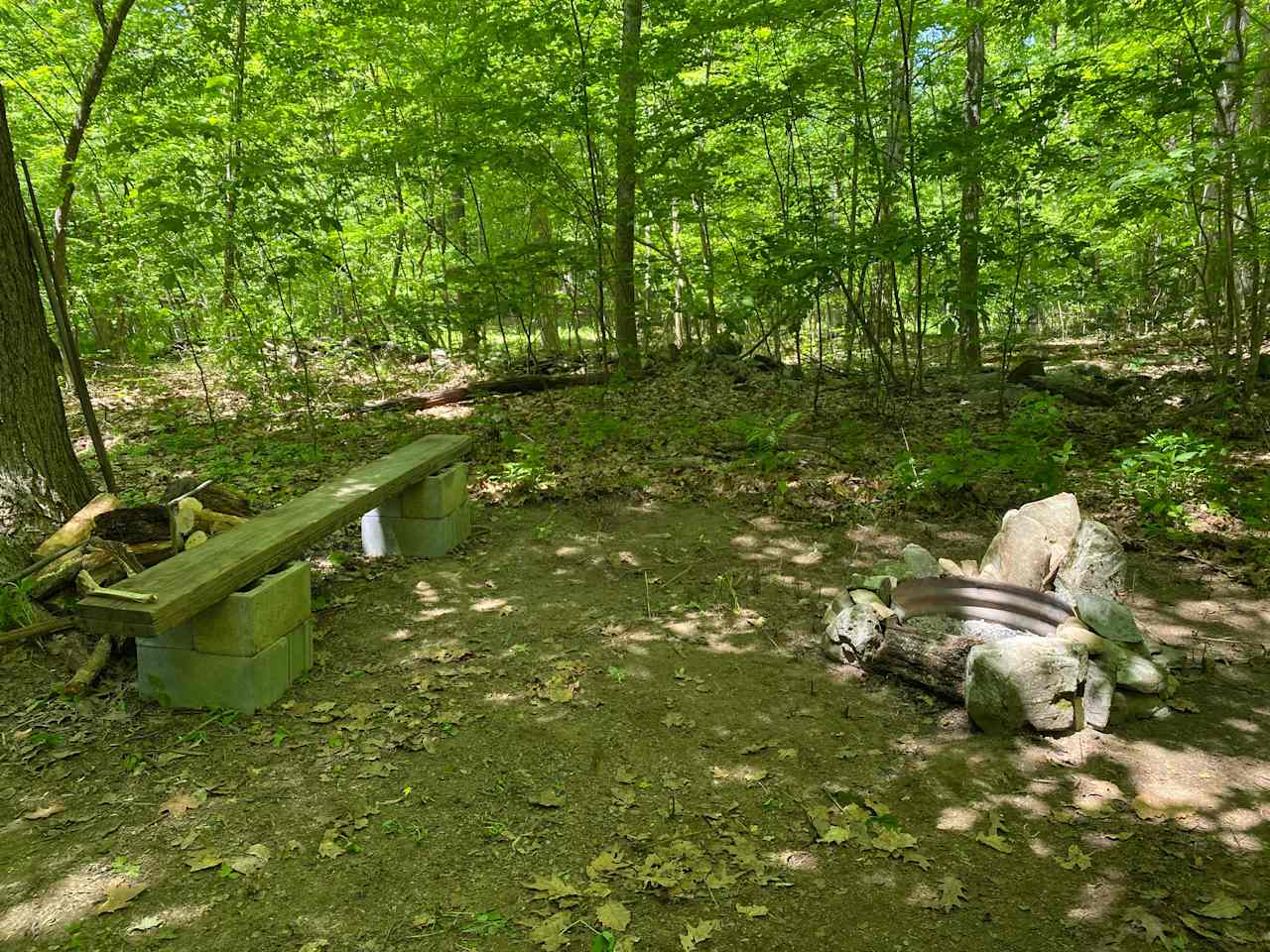 Bench near fire pit. 