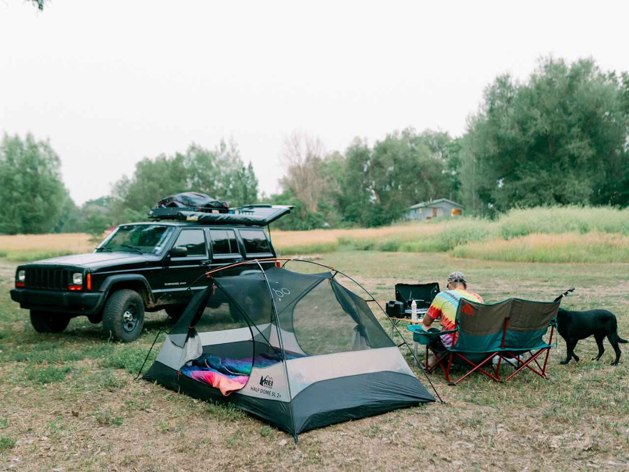 View of our camp set up, with Patrick's house on the hill.