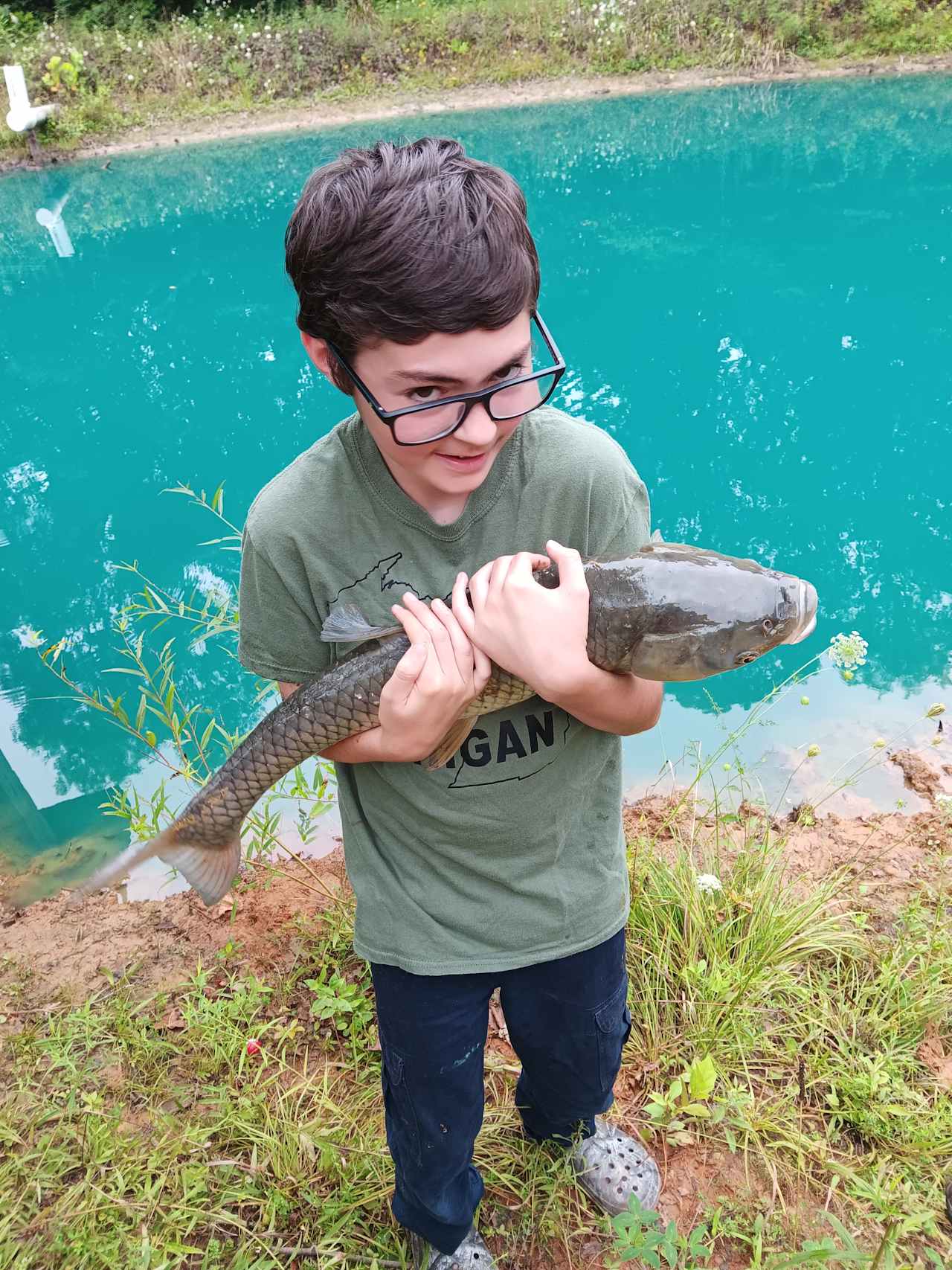 Caught a big carp! We let him go so maybe someone else will get a chance to catch him! 