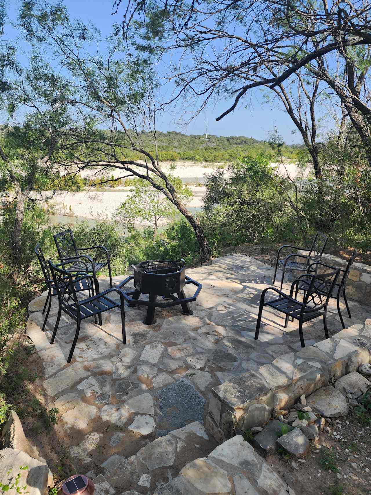 River Cliff Trail firepit and sitting area. This is your private space to sit and enjoy the river.