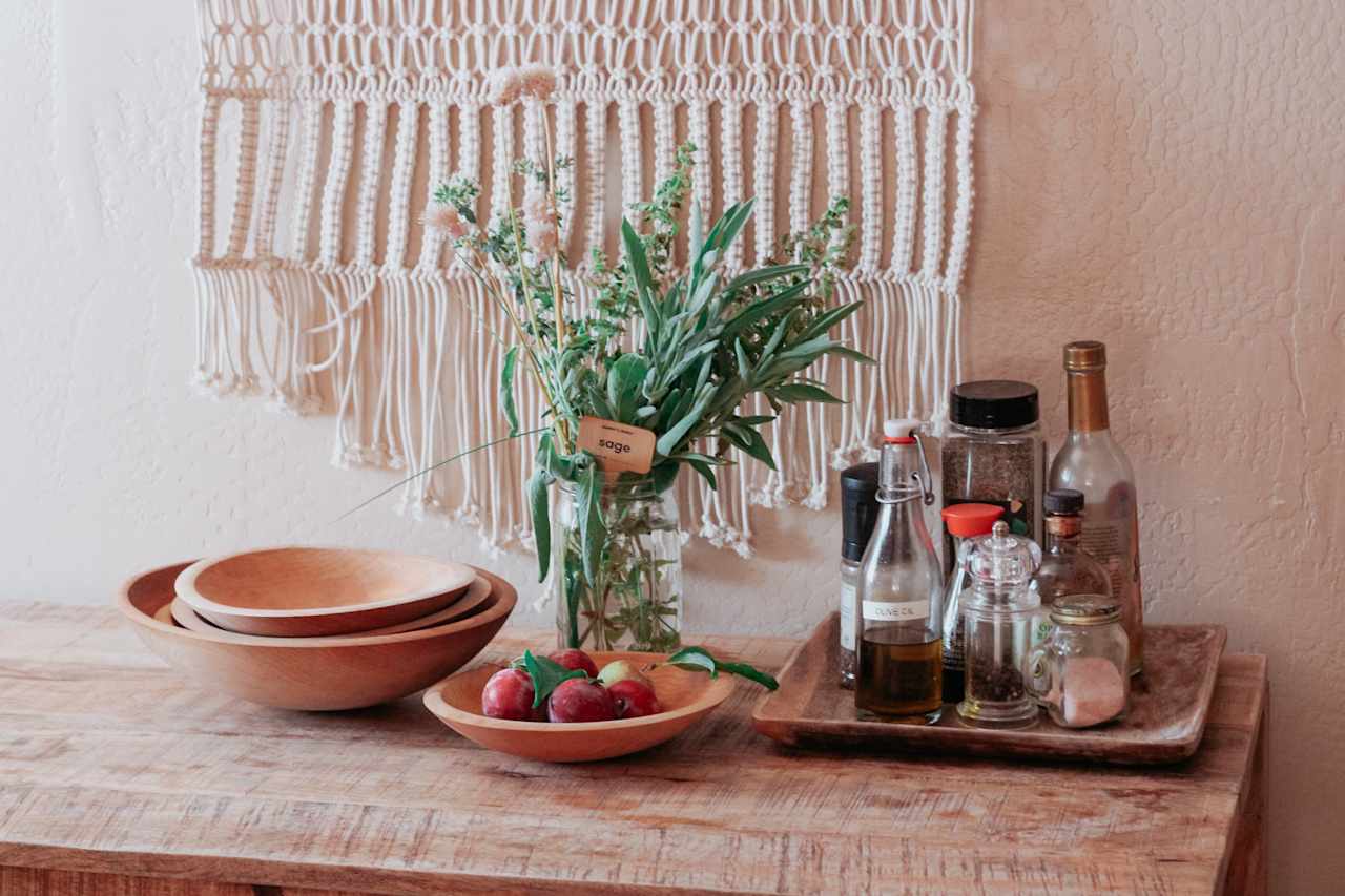 Elle had a beautiful setup on the table ready for our arrival of available herbs