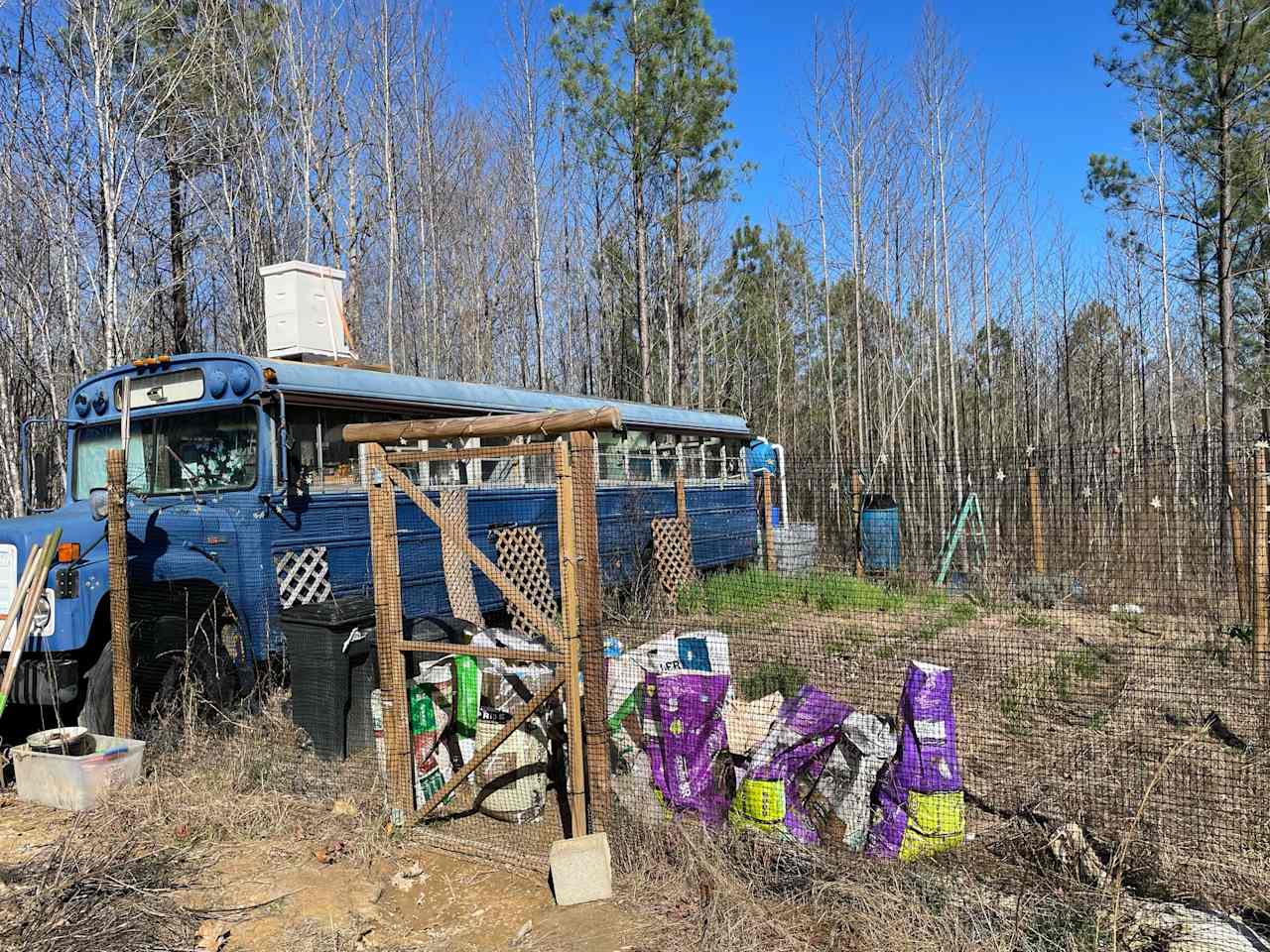 Our greenhouse bus and garden, near parking.
