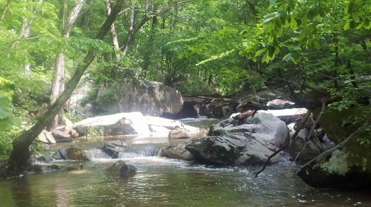 This is Grandmother Stones Lagoon and is the natural meeting place for those who walk to the creek.  The Rappahannock is about 1/2 mile downstream.  The river has many levels depending on season and recent rains.  It is a new experience every time.  