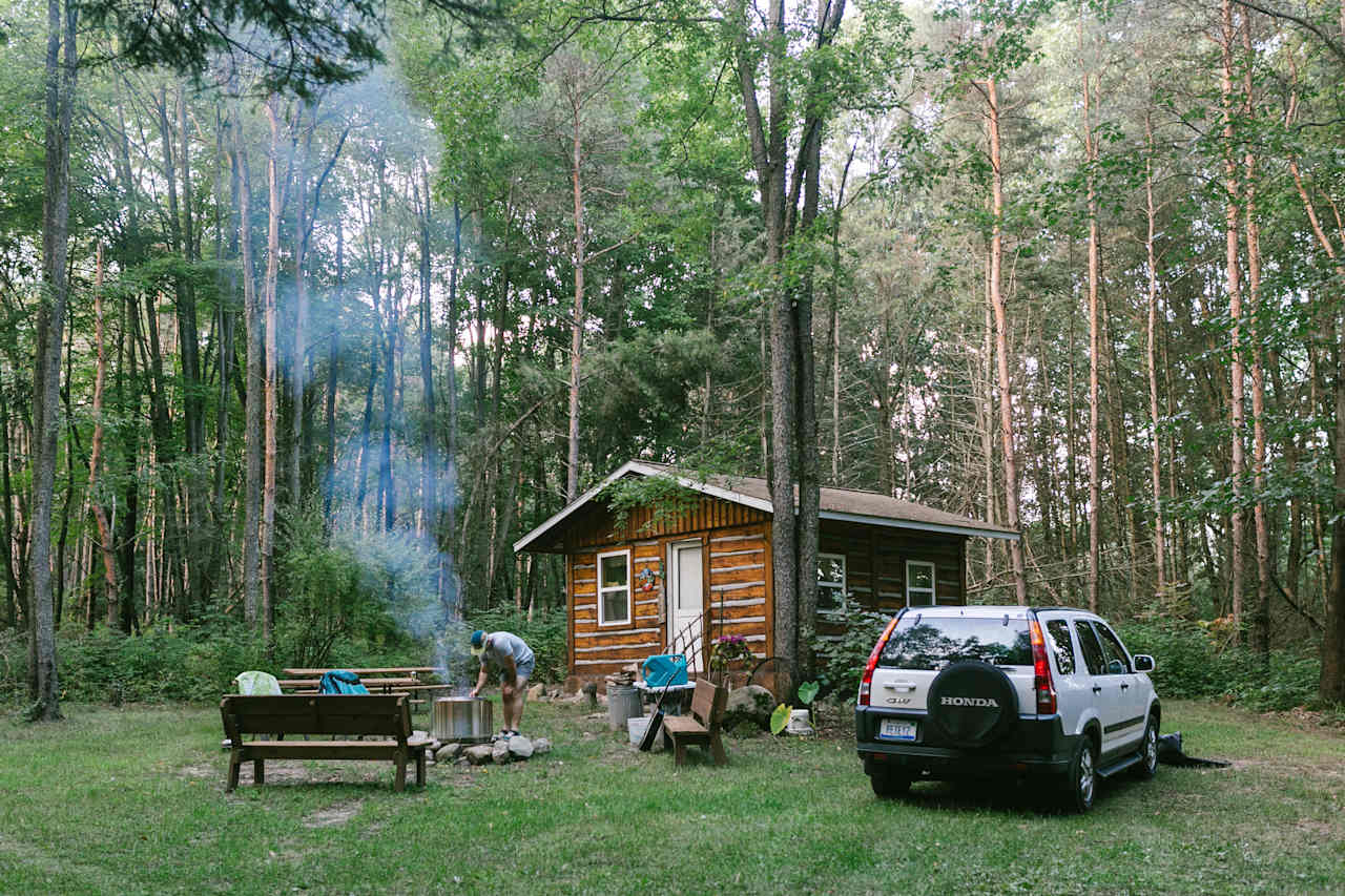 The serene setting of the Tucked Away cabin.