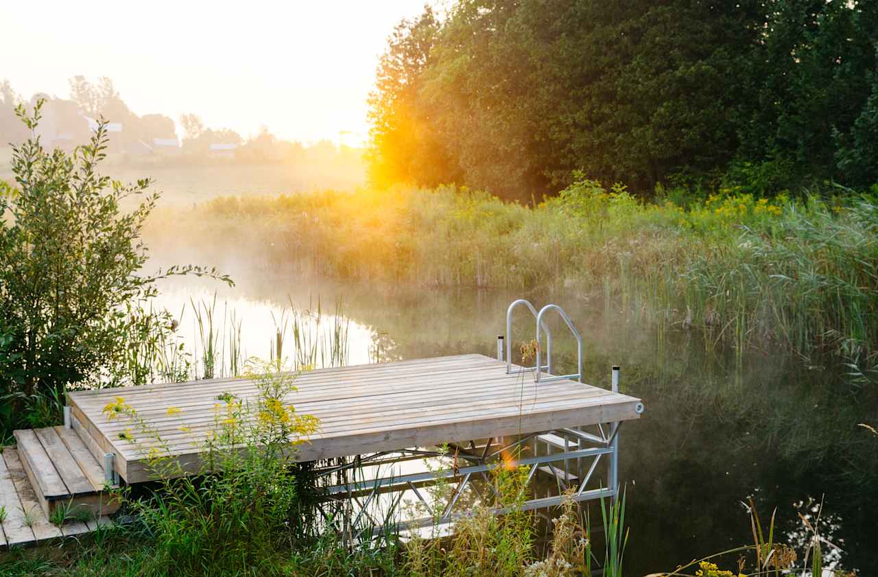 Take a dip in the pond just steps away from the yurt