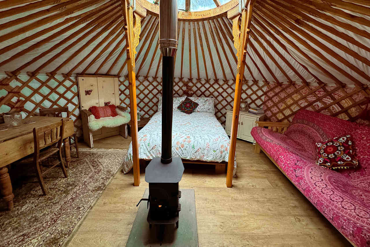 Inside the yurt