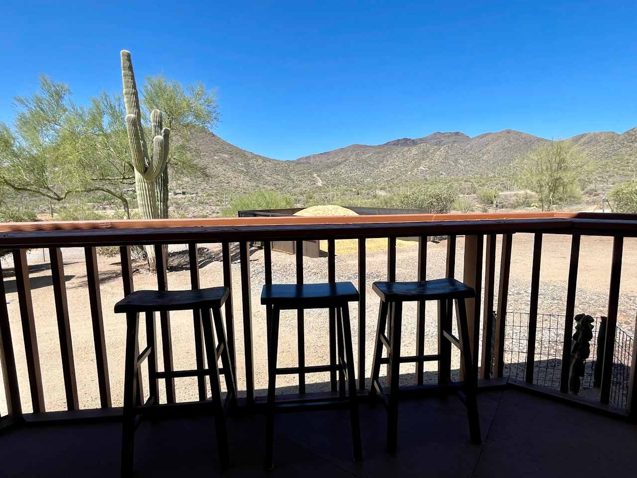 Cactus, shade, and a view of "Mexican Hat Mountain". What more could you ask for when enjoying a refreshment or meal? 