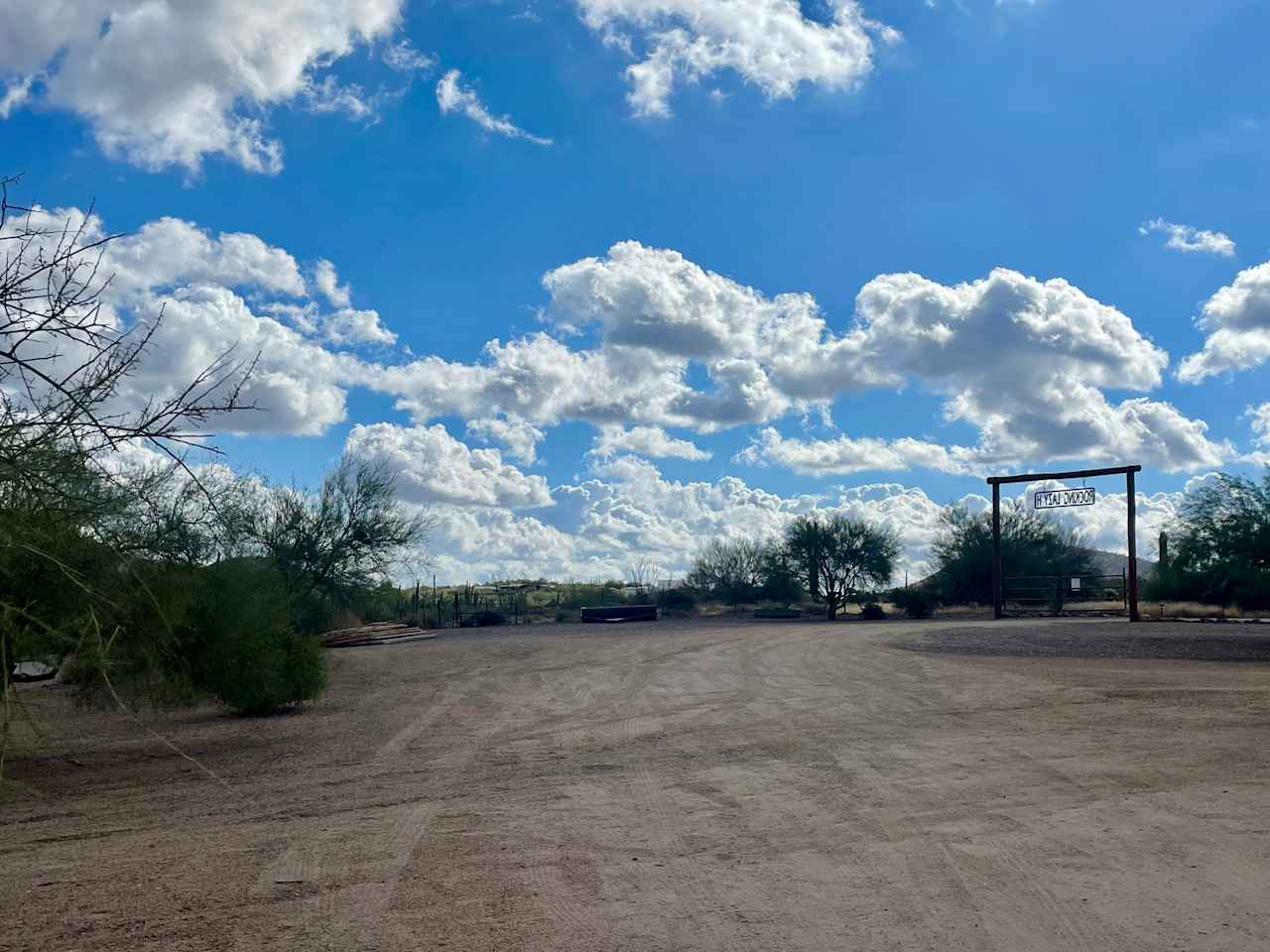 Along the left side you can park your vehicle. Your trailer will be parked on the right. Can we appreciate these AZ clouds!!!  