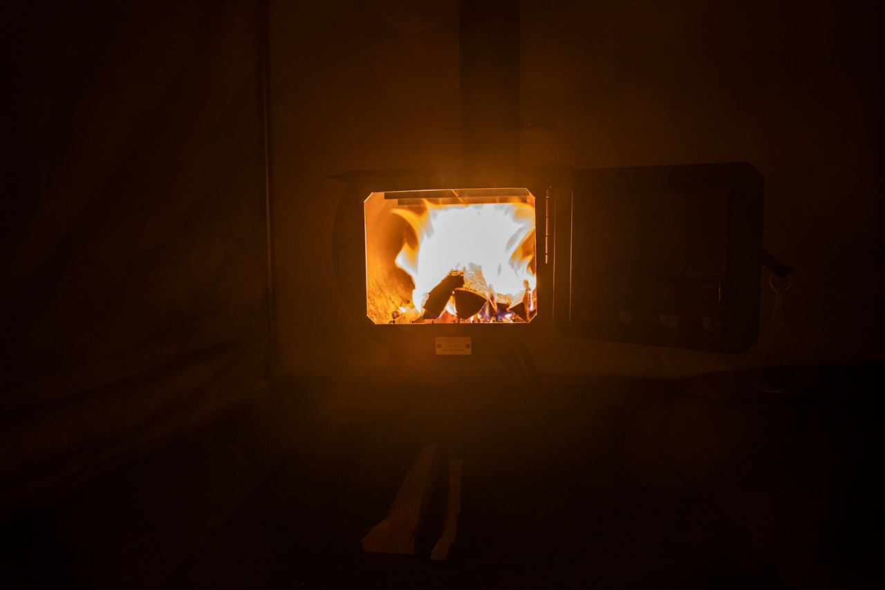 The wood stove kept the tent nice and warm all night long. 