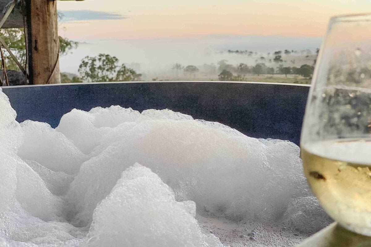 Soak outdoors amid a mountain of bubbles