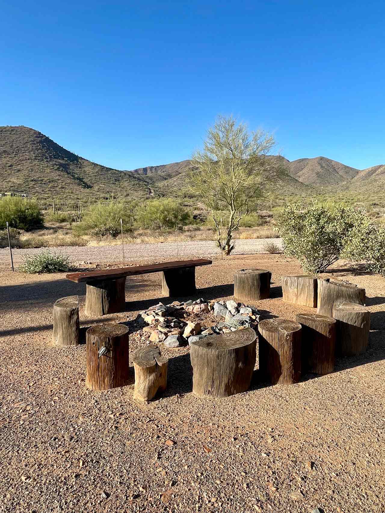 Portable propane fire pit area. You can set your portable propane fire here, and gather with friends. Please remember, no open flames! 