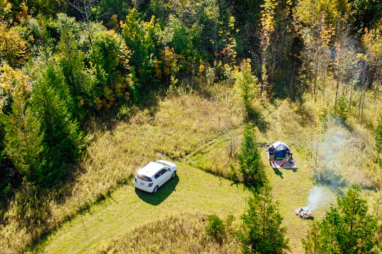 Aerial view of campsite.