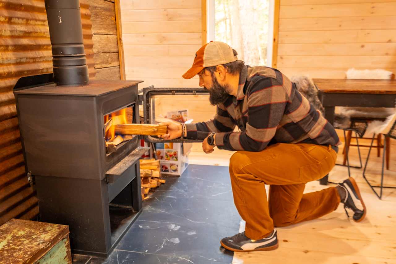 Wood burning stove for chilly nights.