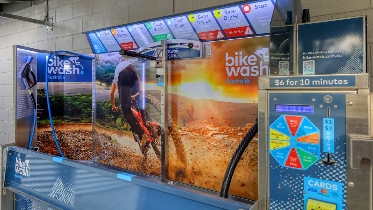 Automated Bike wash, maintenance station and secured bike storage.